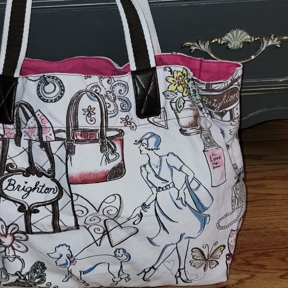Brighton Boulevard City Best Friend Print Large Canvas Women's Tote Bag - Picture 4 of 15